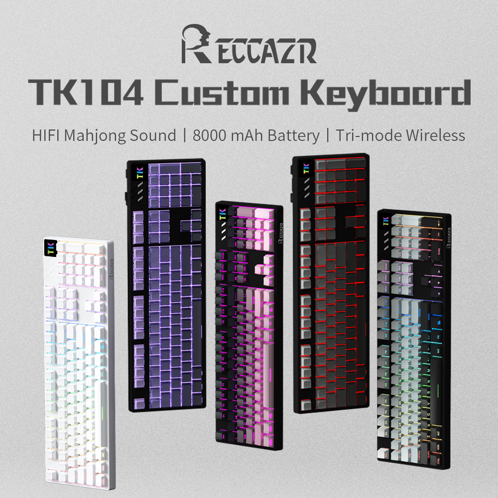 RECCAZR TK104 Custom Mechanical Keyboard Tri-mode Wireless Gaming Keyboard, Gasket, RGB, Hot-swappable, Multimedia Roll