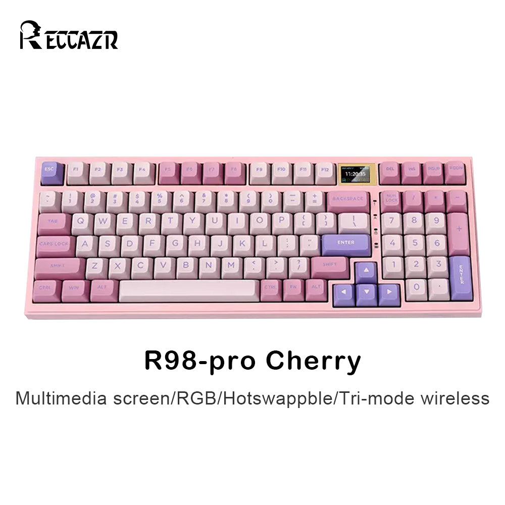 RECCAZR R98-PRO Mechanical Keyboard, RGB, Hotswappable, PBT Keycaps, Multimedia Screen