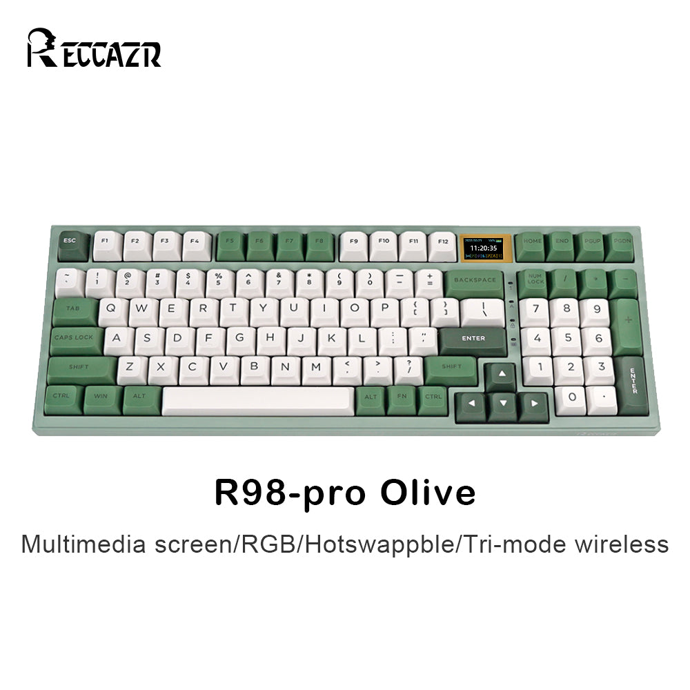 RECCAZR R98-PRO Mechanical Keyboard, RGB, Hotswappable, PBT Keycaps, Multimedia Screen