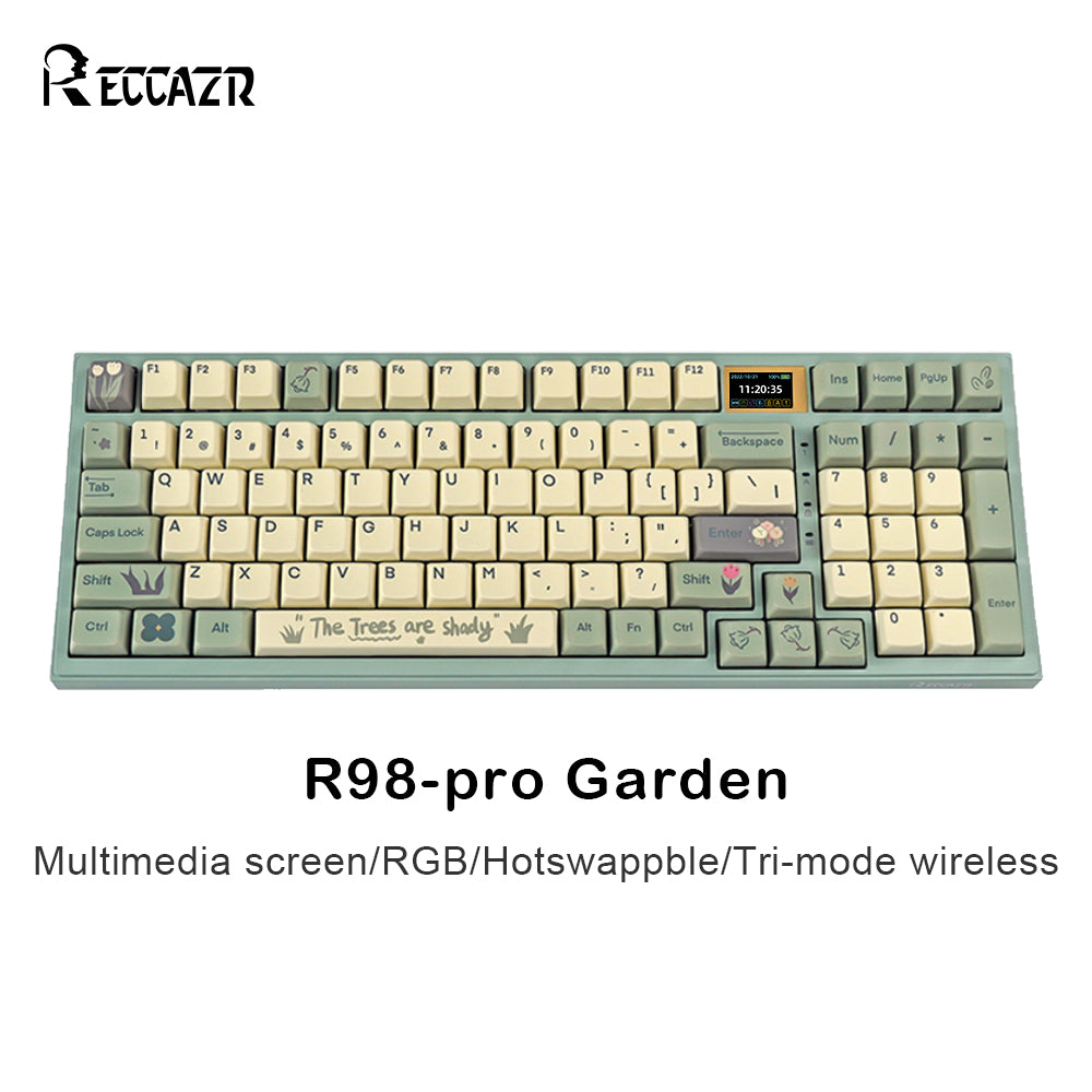 RECCAZR R98-PRO Mechanical Keyboard, RGB, Hotswappable, PBT Keycaps, Multimedia Screen