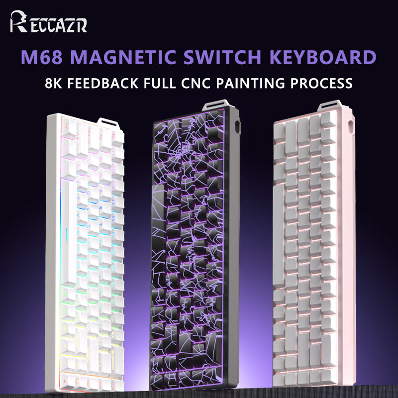 RECCAZR M68 Aluminum CNC Magnetic Switch Mechanical Keyboard Wireless Three-mode Bluetooth/Type-c Wired/2.4G Gaming Keyboard Hot-swap RGB Side Engraved keyboard