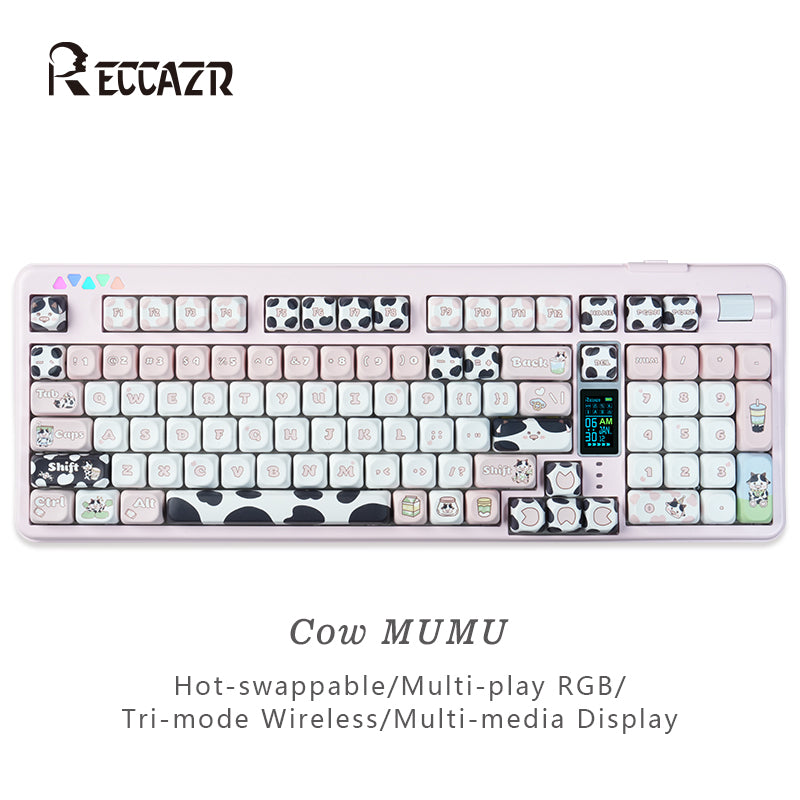 RECCAZR R102 Mechanical Keyboard,Tri-mode Wireless gaming keyboard, Hot-swap, RGB, PBT Keycaps