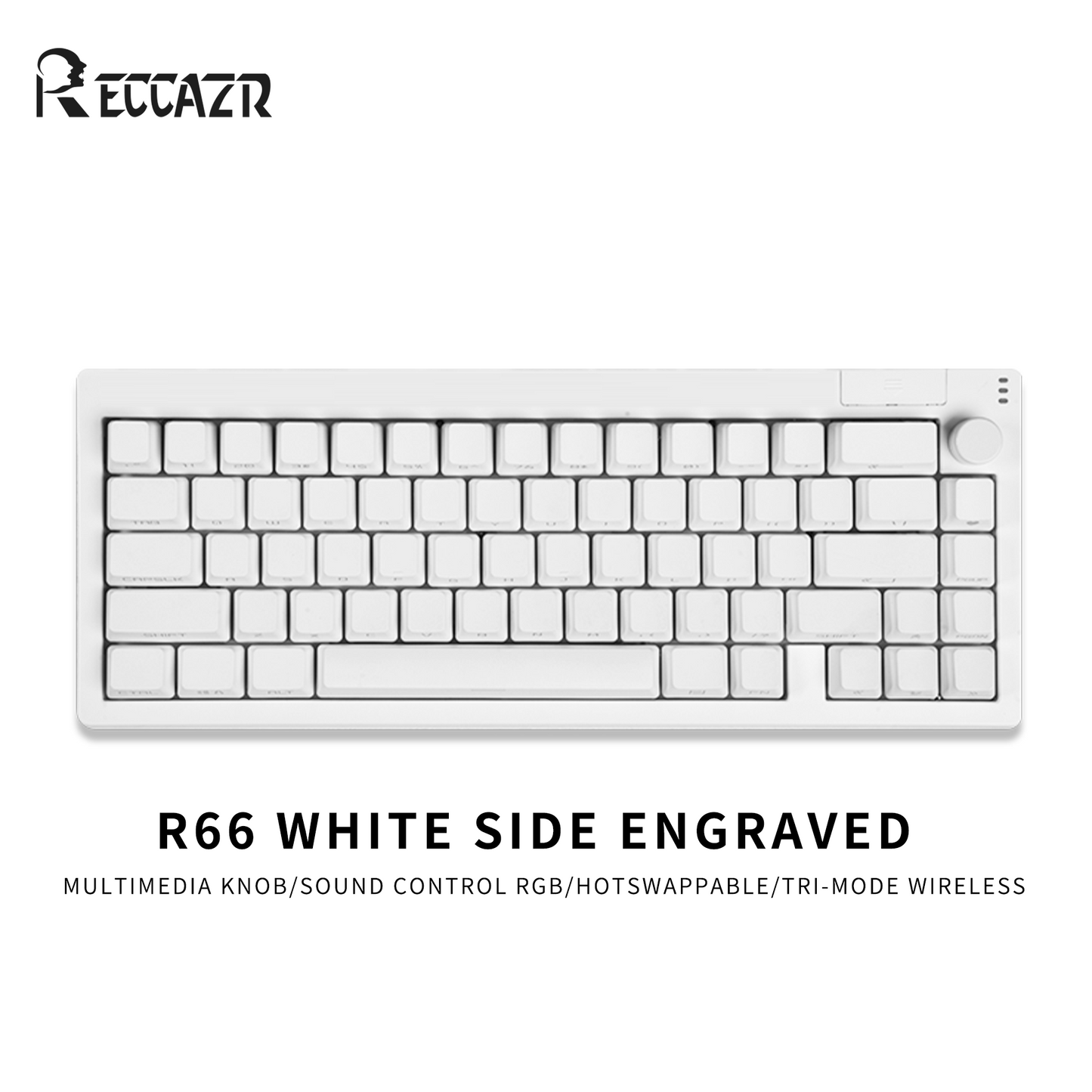 RECCAZR R66 RGB Sound Control Wireless Mechanical Keyboard, Hotswap custom keyboard Tri-mode wireless gaming keyboard