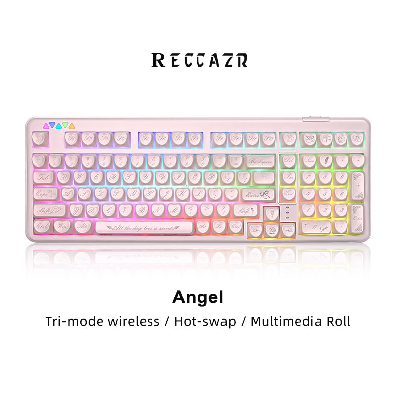 RECCAZR R102 Mechanical Keyboard,Tri-mode Wireless gaming keyboard, Hot-swap, RGB, PBT Keycaps