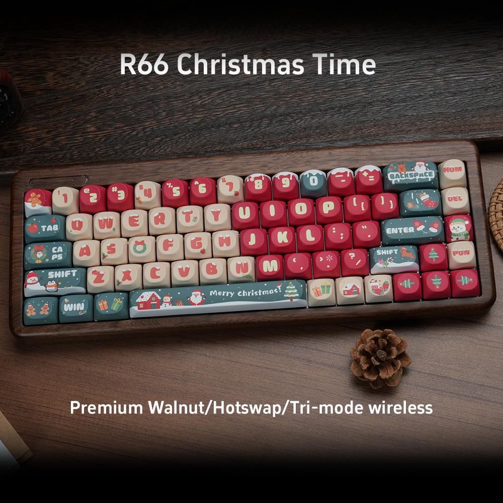 RECCAZR R66 Wooden tuotuo Wireless Mechanical Keyboard, Wooden Keyboard, Hifi Sound, Hot-swap, Tri-mode wireless