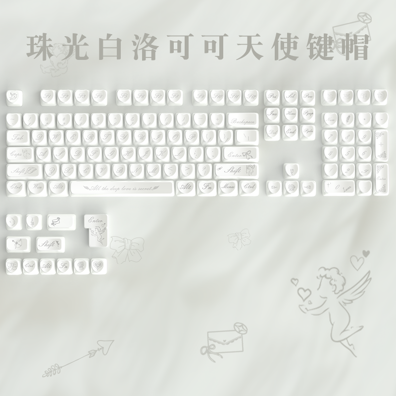 RECCAZR Keycaps, White Angel Keycaps 60 65 75 80 100 Percent, Side Printed Key caps Custom113 Keys, OEM Profile for 61/68/84/87/98/100 Cherry Gateron MX Mechanical, Pink