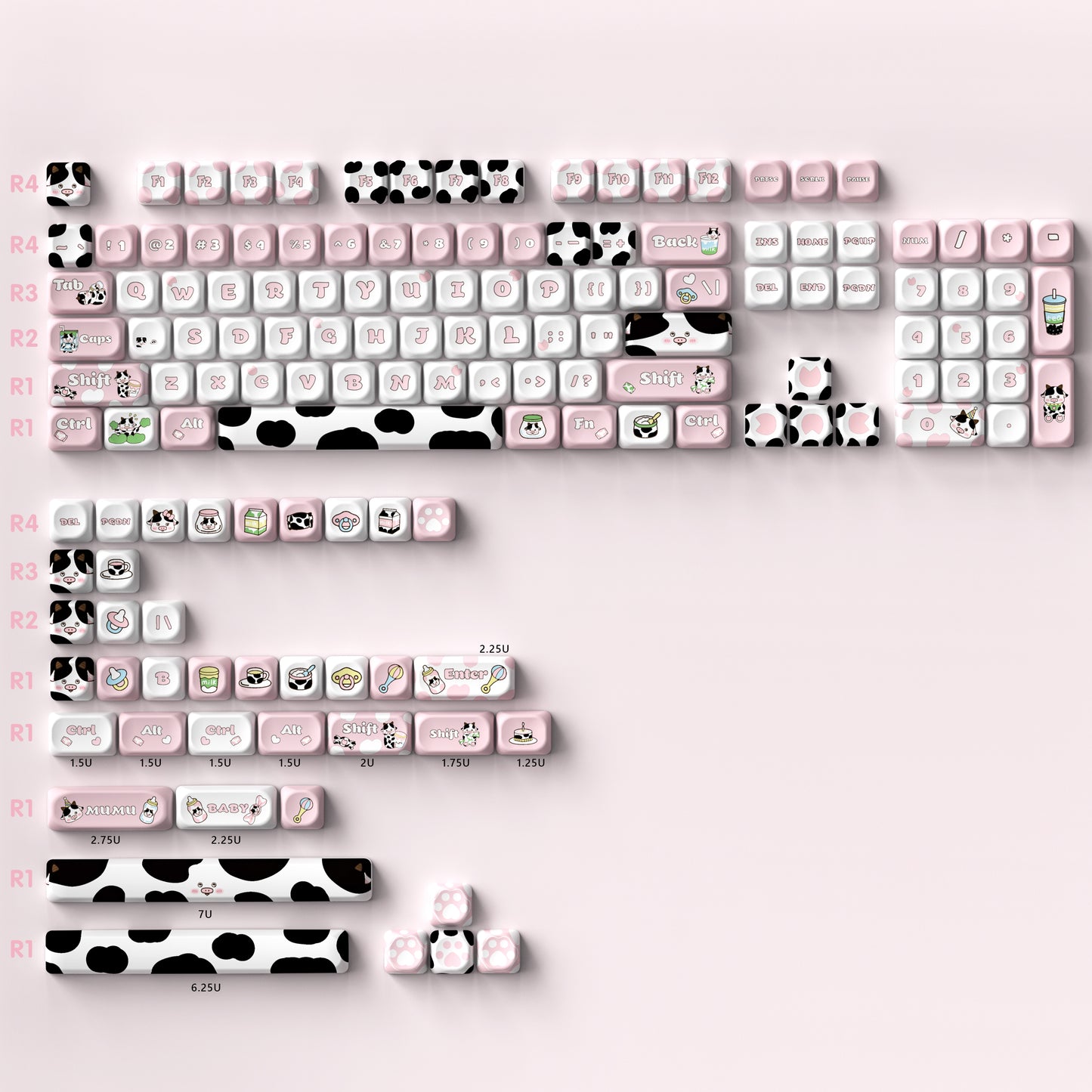 RECCAZR Keycaps,PBT Keycaps 60 65 75 100 Percent, Cream Cow Key caps Custom113 Keys, OEM Profile for 61/68/84/87/98/100 Cherry Gateron MX Mechanical, Pink