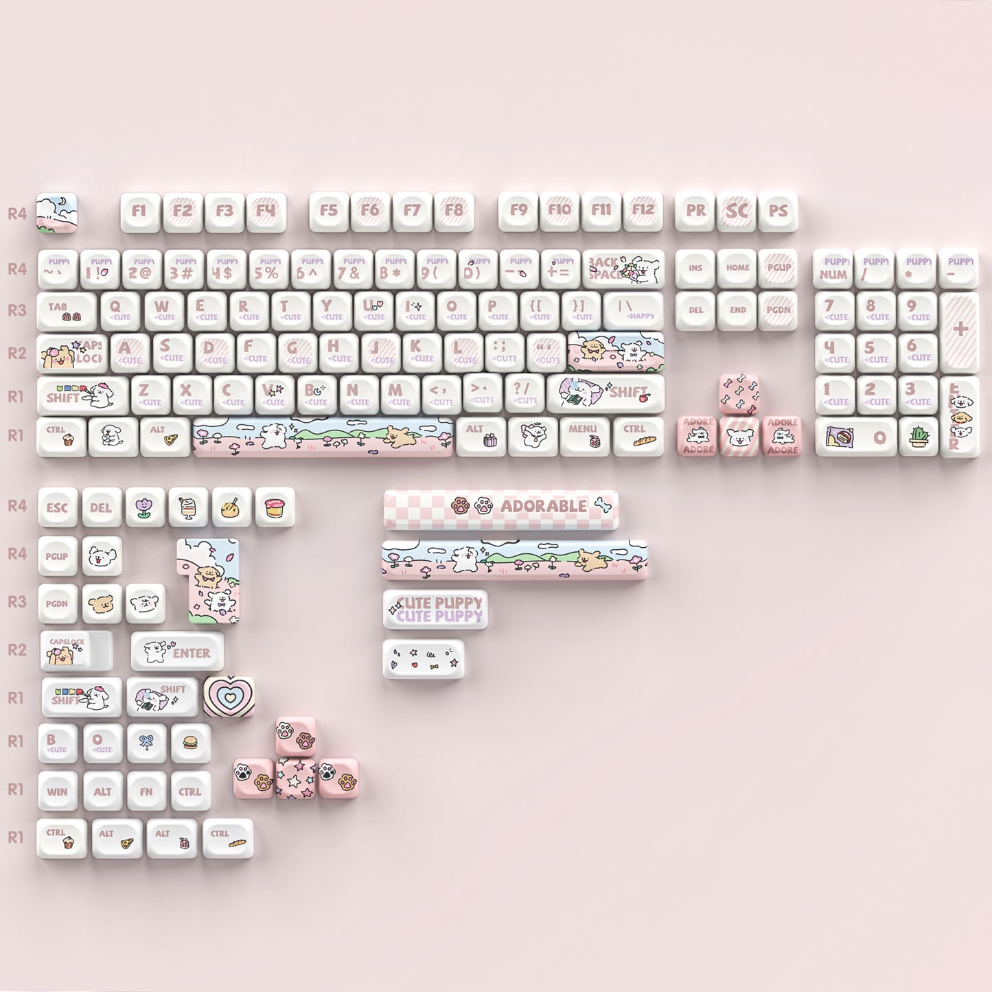 RECCAZR Keycaps,PBT Keycaps 60 65 75 100 Percent, Thermal sublimation Key caps,Cute Puppy