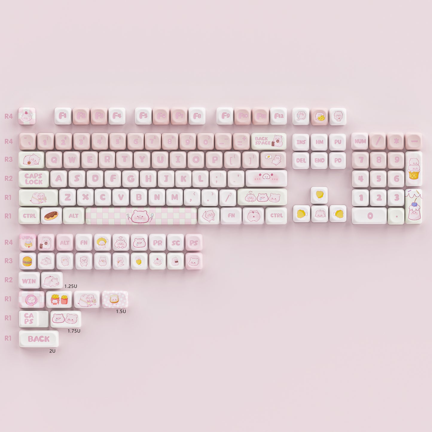 RECCAZR PBT Keycaps Set, MOA Profile, 141 Keys Dye Sublimation Keycaps for Mechanical Gaming Keyboard, Compatible with ANSI/ISO Layout, Cherry MX Switch(Cute Pink)