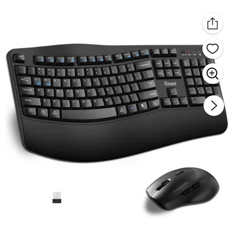 Wireless Keyboard and Mouse Combo,2.4G Full Size Wave Keys Ergonomic Keyboard with Wrist Rest for Natural Typing, 3 DPI Adjustable Ergonomic Silent Mouse for Computer/Laptop/Windows/Mac (Black)