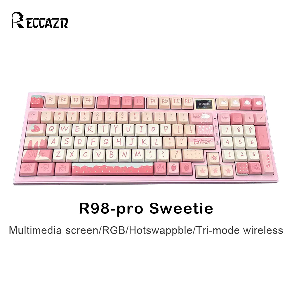 RECCAZR R98-PRO Mechanical Keyboard, RGB, Hotswappable, PBT Keycaps, Multimedia Screen