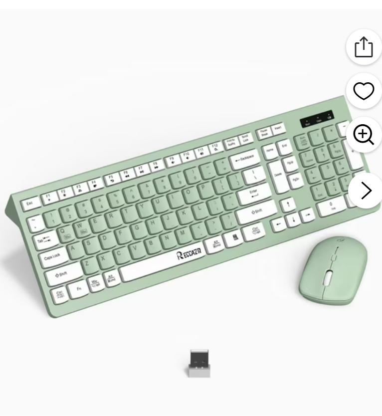 RECCAZR Wireless Keyboard and Mouse Combo, 12 Multimedia and Shortcut Keys, Full Size 2.4G cordless keyboard and mouse for Mac, PC, Laptop, Windows, Desktop ( Green)