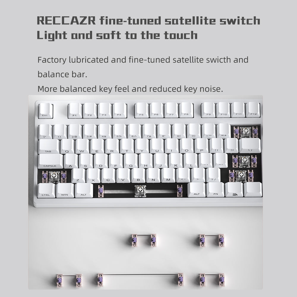 RECCAZR TK104 Custom Mechanical Keyboard Tri-mode Wireless Gaming Keyboard, Gasket, RGB, Hot-swappable, Multimedia Roll