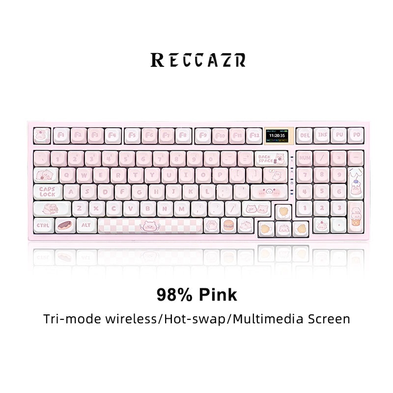 RECCAZR R98-Pro Wireless Tri-mode Mechanical Keyboard, RGB, Hot-swappable, Multimedia screen