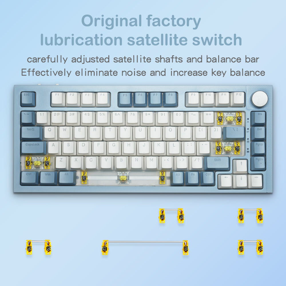 RECCAZR KW75S Gasket Gaming Keyboard Bluetooth Hot-swappable Mechanical Keyboard RGB(Blue White)