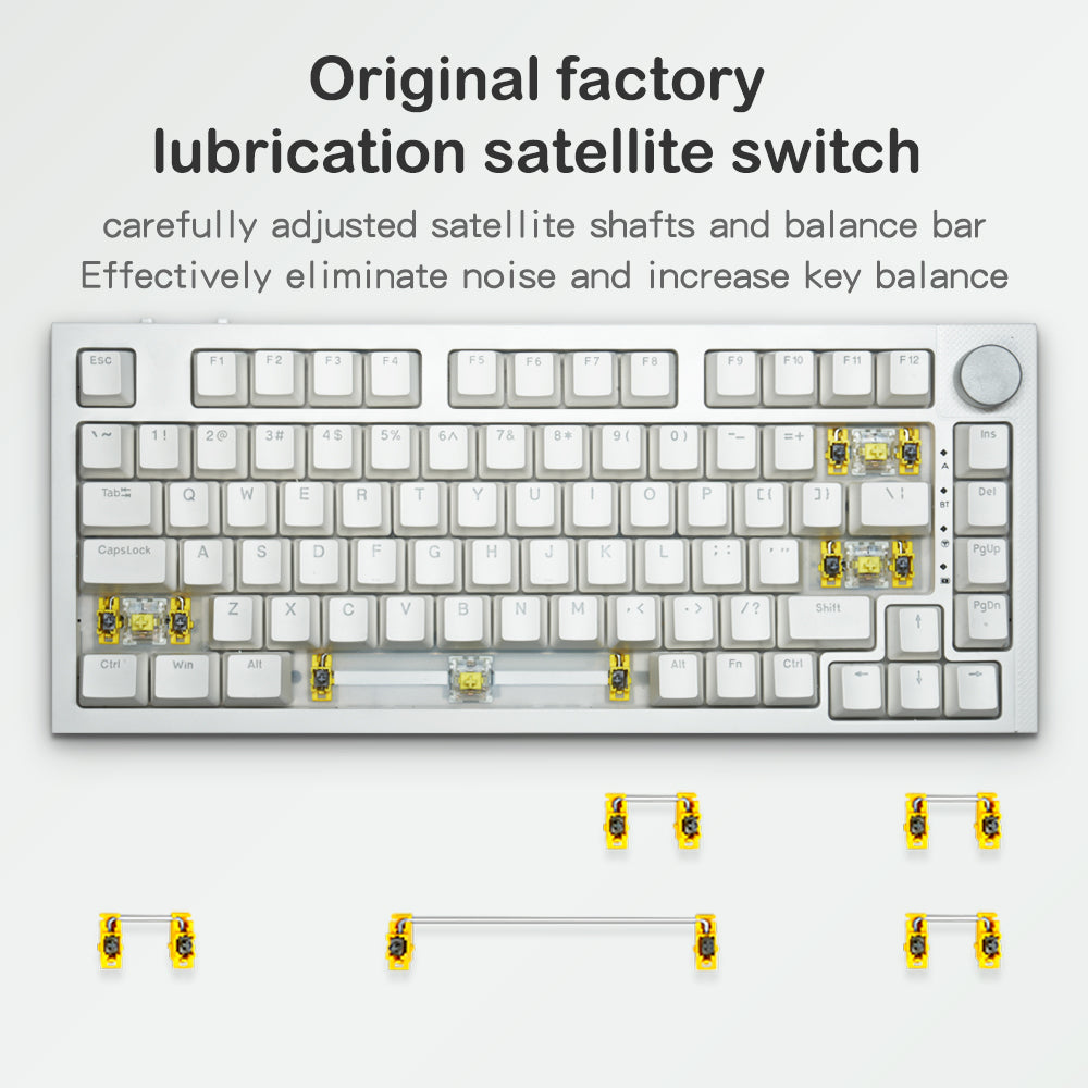 RECCAZR KW75S Gasket Gaming Keyboard Bluetooth Hot-swappable Mechanical Keyboard RGB(White)