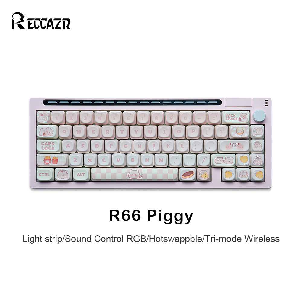 RECCAZR R66 RGB Sound Control Wireless Mechanical Keyboard, Hotswap custom keyboard Tri-mode wireless gaming keyboard