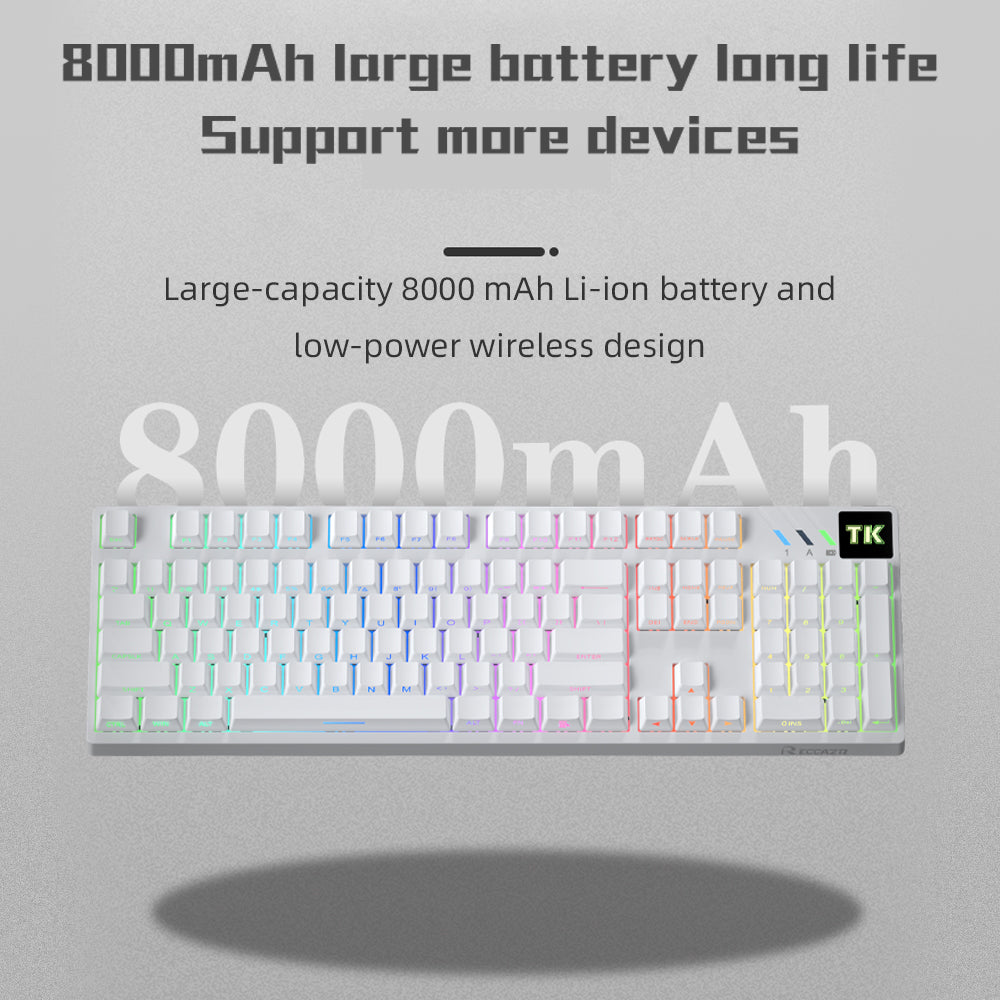 RECCAZR TK104 Custom Mechanical Keyboard Tri-mode Wireless Gaming Keyboard, Gasket, RGB, Hot-swappable, Multimedia Roll