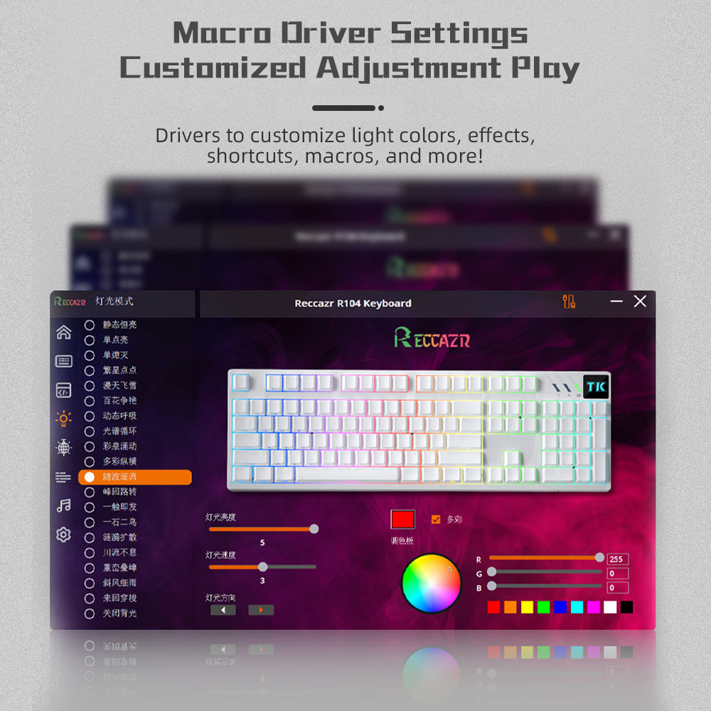 RECCAZR TK104 Custom Mechanical Keyboard Tri-mode Wireless Gaming Keyboard, Gasket, RGB, Hot-swappable, Multimedia Roll