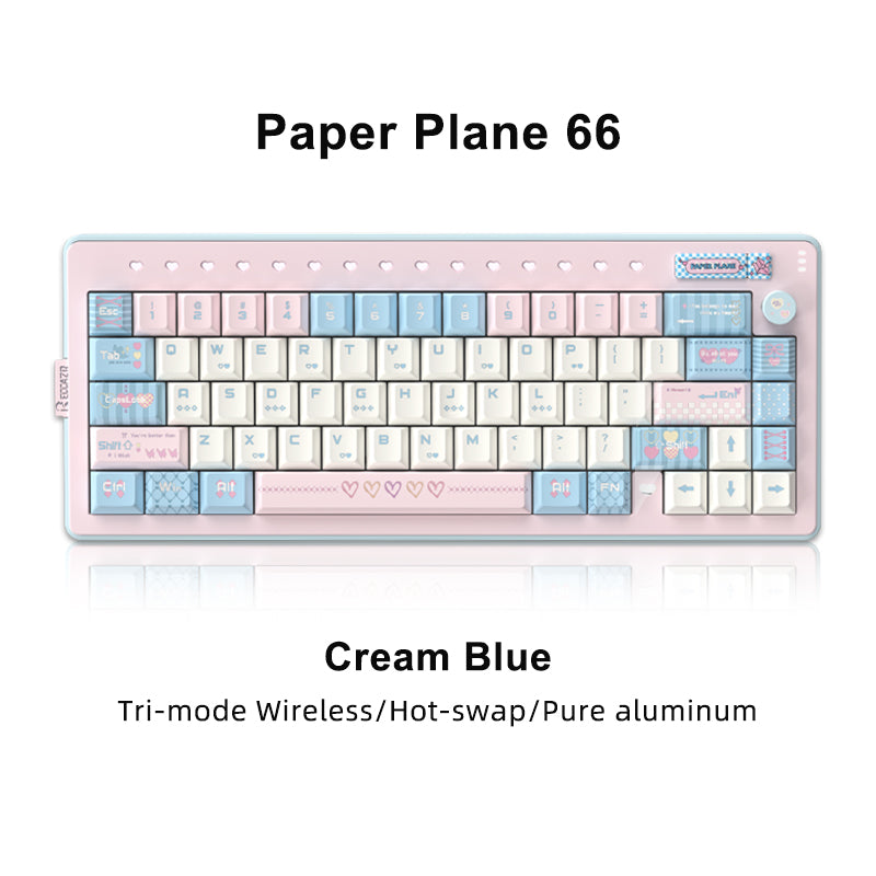 RECCAZR Paper Plane 66 Gasket Aluminum Custom Mechanical Keyboard Sound Control Tri-mode Wireless gaming keyboard