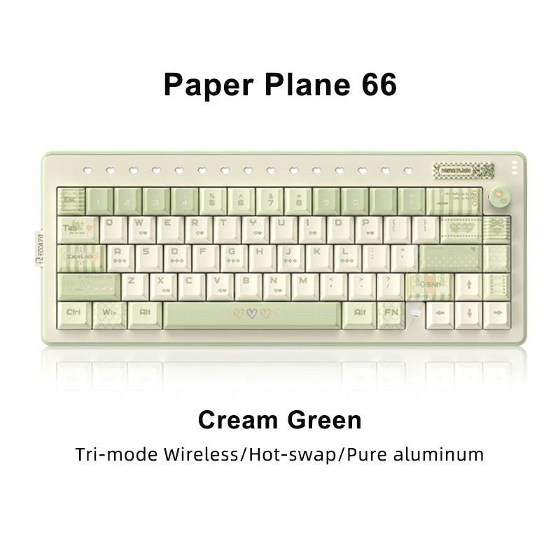 RECCAZR Paper Plane 66 Gasket Aluminum Custom Mechanical Keyboard Sound Control Tri-mode Wireless gaming keyboard
