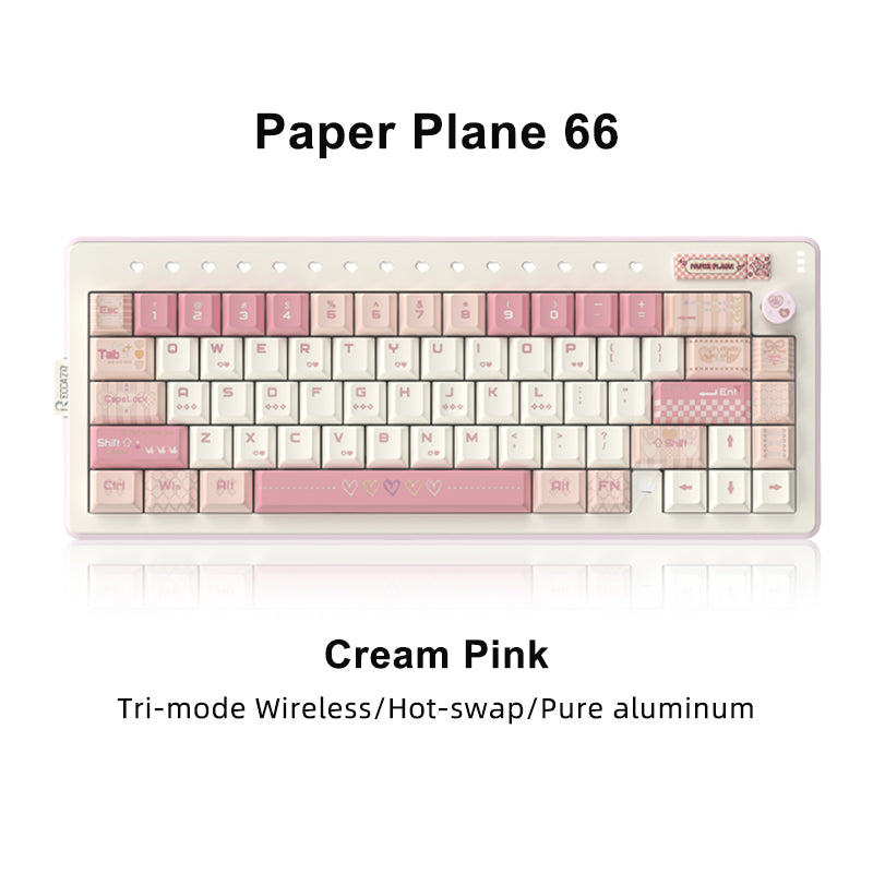 RECCAZR Paper Plane 66 Gasket Aluminum Custom Mechanical Keyboard Sound Control Tri-mode Wireless gaming keyboard