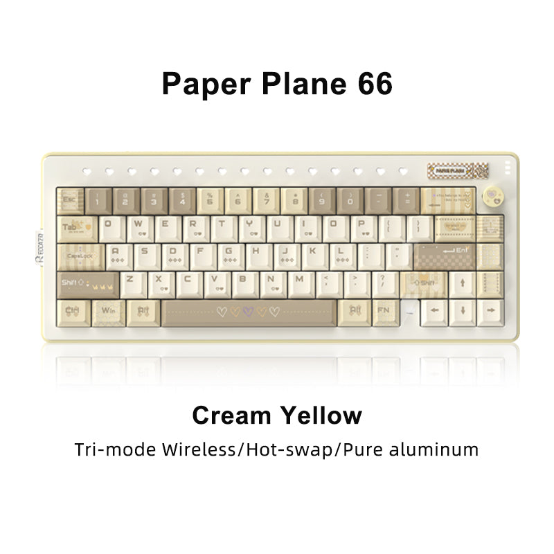 RECCAZR Paper Plane 66 Gasket Aluminum Custom Mechanical Keyboard Sound Control Tri-mode Wireless gaming keyboard
