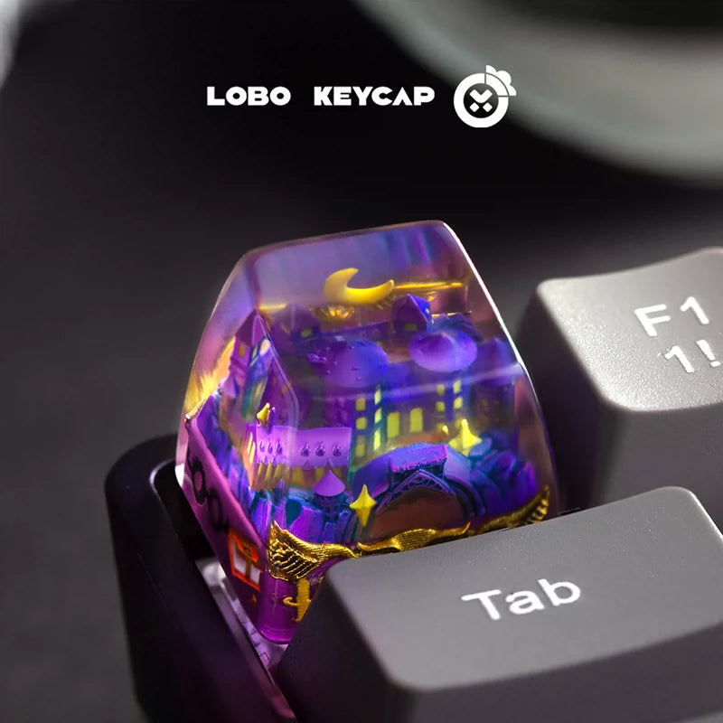 RECCAZR Custom Keycap for Mechanical Keyboards, Golden Resin Droplet Design, 1U SA Profile, Handmade Escape Key Replacement, MX Switch Compatible(Resin Water Drop Series)