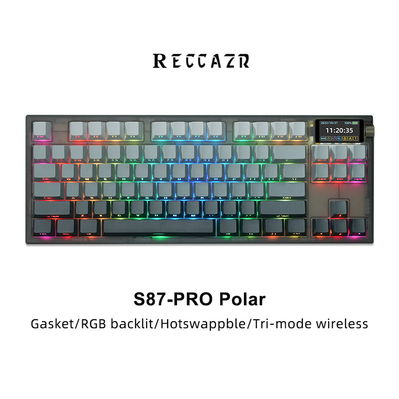 RECCAZR S87-PRO Custom Mechanical Keyboard, Tri-mode Wireless Gaming Keyboard with Screen