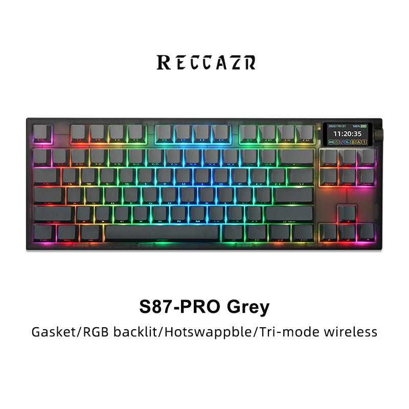 RECCAZR S87-PRO Custom Mechanical Keyboard, Tri-mode Wireless Gaming Keyboard with Screen