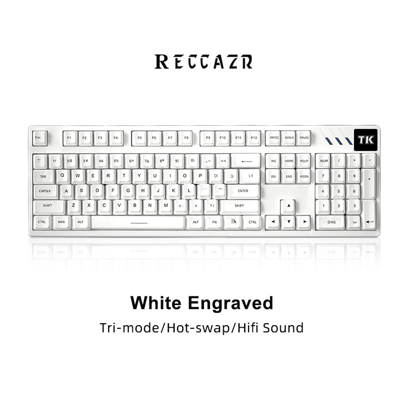 RECCAZR TK104 Custom Mechanical Keyboard Tri-mode Wireless Gaming Keyboard, Gasket, RGB, Hot-swappable, Multimedia Roll