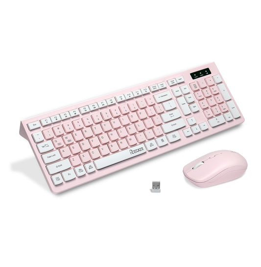 RECCAZR Full Size Wireless Keyboard and Mouse Combo(Pink)