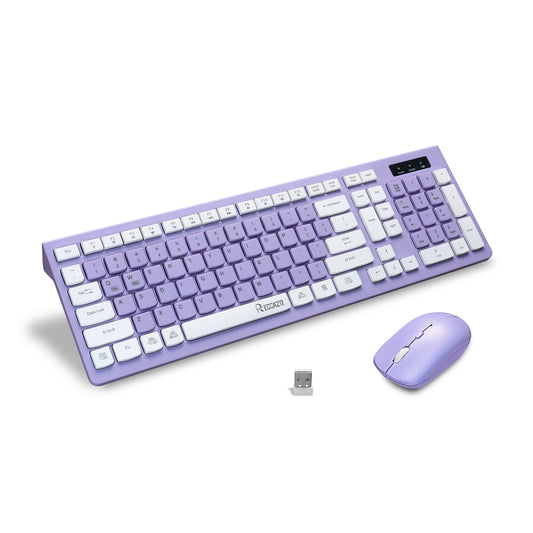 RECCAZR Full Size Wireless Keyboard and Mouse Combo(Purple)