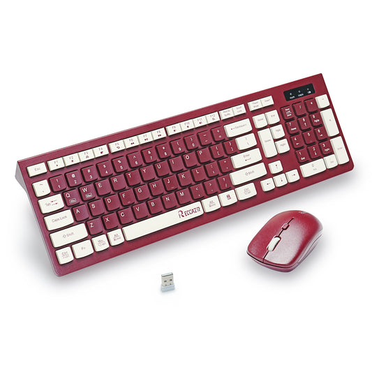 RECCAZR Full Size Wireless Keyboard and Mouse Combo(Wine Red)