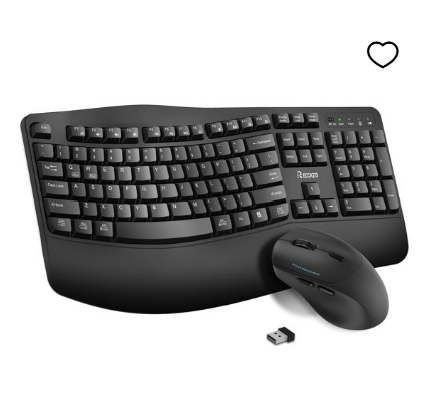 Wireless Keyboard and Mouse Combo, 2.4G Full Size Wave Keys Ergonomic Keyboard with Wrist Rest and 3-Level DPI Adjustable Wireless Ergonomic Mouse for Windows, Mac OS Desktop/Laptop/PC(Black)