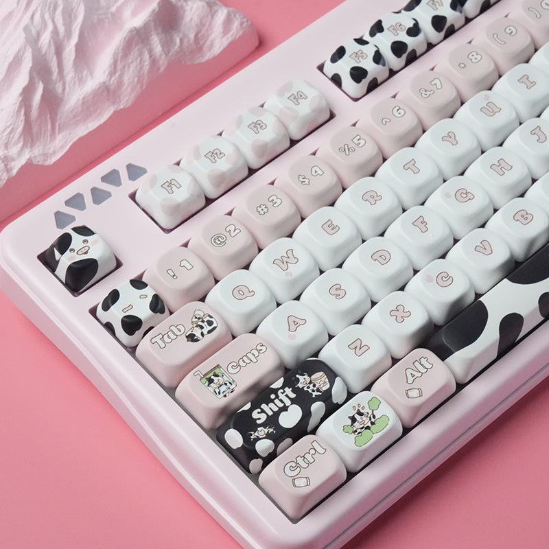 RECCAZR Custom PBT Five-sided Heat Sublimation Keycaps for mechanical keyboard(Cow MUMU)