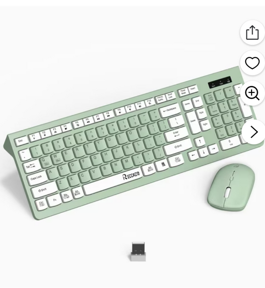 RECCAZR Wireless Keyboard and Mouse Combo, 12 Multimedia and Shortcut Keys, Full Size 2.4G cordless keyboard and mouse for Mac, PC, Laptop, Windows, Desktop ( Green)