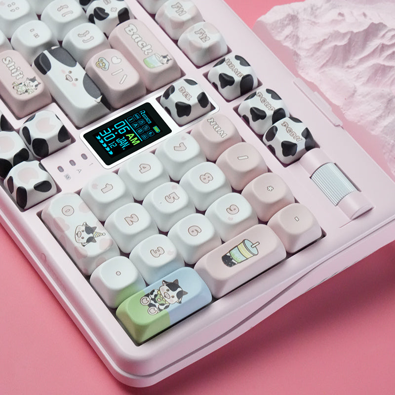 RECCAZR Custom PBT Five-sided Heat Sublimation Keycaps for mechanical keyboard(Cow MUMU)