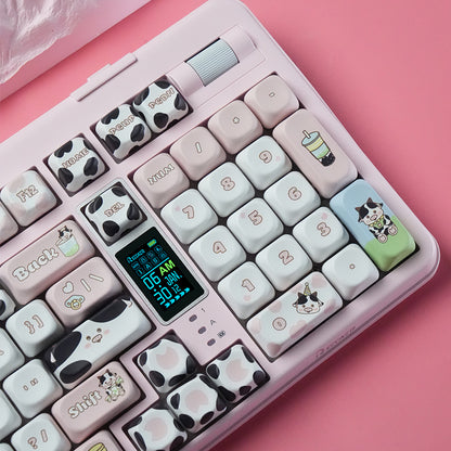 RECCAZR Custom PBT Five-sided Heat Sublimation Keycaps for mechanical keyboard(Cow MUMU)