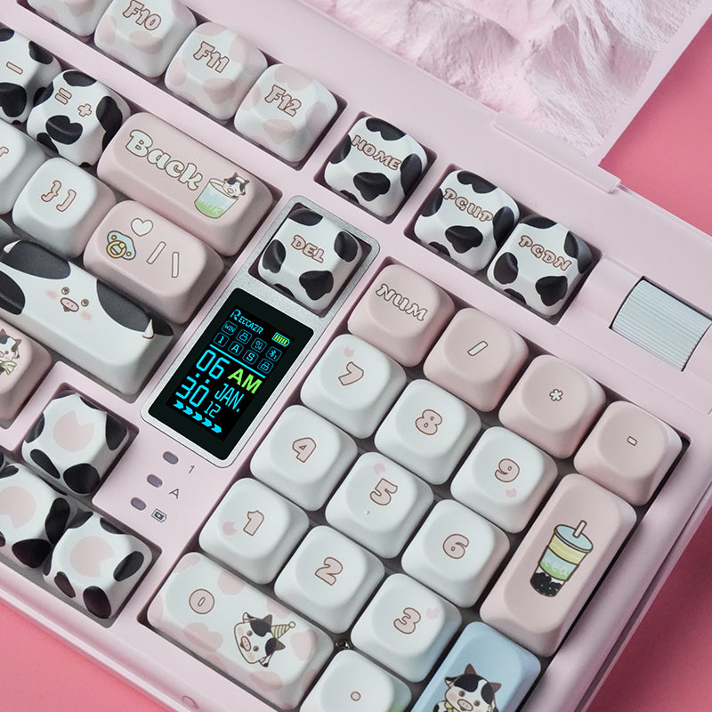 RECCAZR Custom PBT Five-sided Heat Sublimation Keycaps for mechanical keyboard(Cow MUMU)