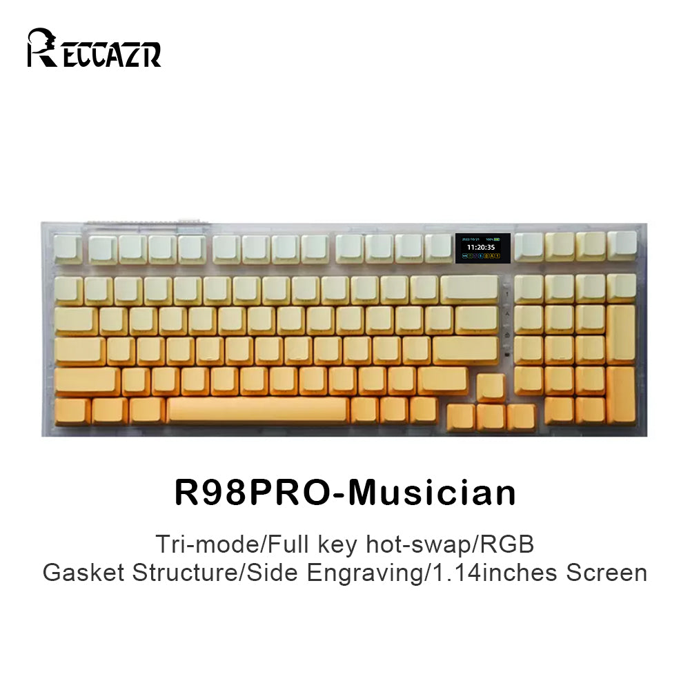 Keyboard R98 Keyboard RECCAZR R98-Pro Wireless Tri-mode Mechanical Keyboard, RGB, Hot-swappa