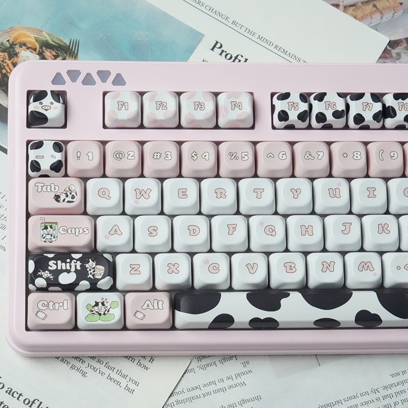 RECCAZR Custom PBT Five-sided Heat Sublimation Keycaps for mechanical keyboard(Cow MUMU)