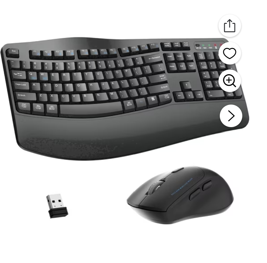 Wireless Keyboard and Mouse Combo, 2.4G Full Size Wave Keys Ergonomic Keyboard with Wrist Rest and 3-Level DPI Adjustable Wireless Ergonomic Mouse for Windows, Mac OS Desktop/Laptop/PC(Grey)