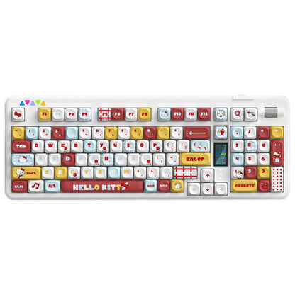 RECCAZR R102 Mechanical Keyboard,Tri-mode Wireless gaming keyboard, Hot-swap, RGB, PBT Keycaps（Hello Kitty））